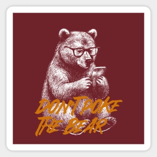 Classic Grizzly Bear with Glasses on Phone Vintage Illustration Magnet